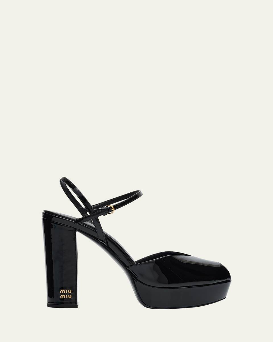 Patent Leather Block-Heel Platform Sandals